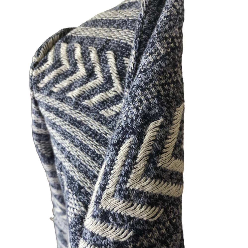 Lucky Brand Cotton Open Front Cardigan Jacket Women SP Blue White Folk Art Weave - Picture 2 of 7